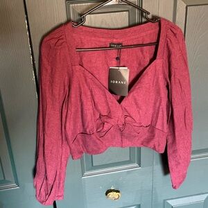 IORANE NWT Medium Crop Linen Blend Blouse Top Shirt Long Sleeved New